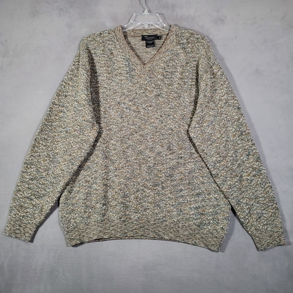 Vintage Tosani Canada Sweater Mens XL Taupe‎ Gray Wool Blend Oversized Grandpa
